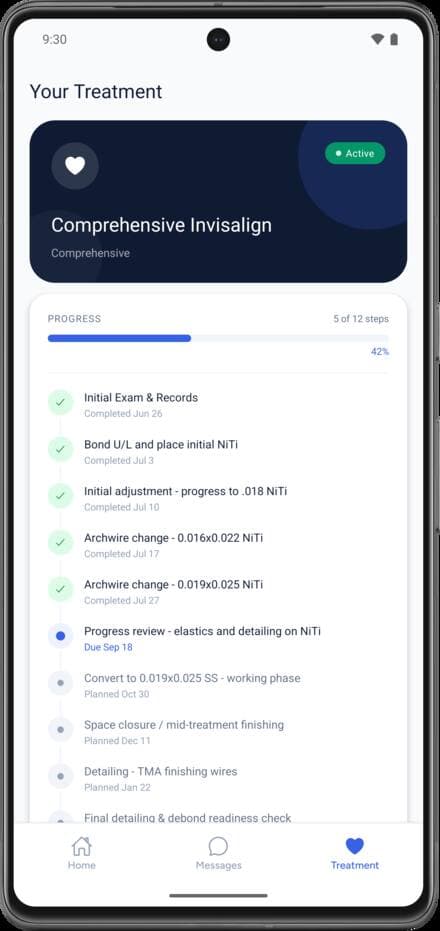 Patient app — treatment progress step by step